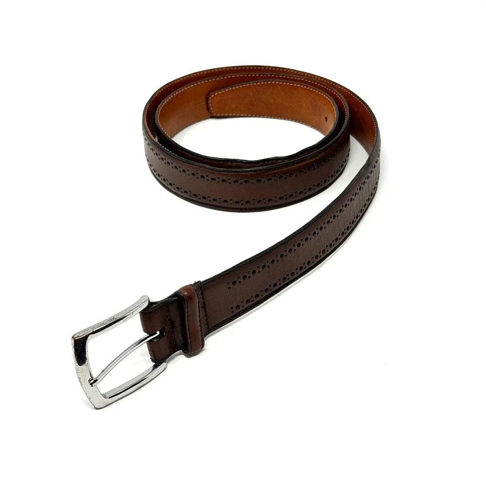 Allen Edmonds Manistee Leather Dress Belt Brogue‎ Brown USA Mens Size 42